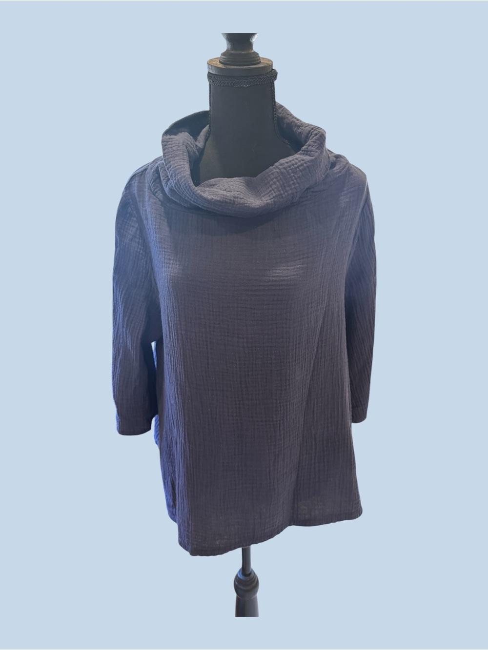 bryn Walker Textured Cowl Neck Top in Navy Blue